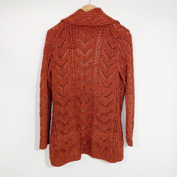 DB Rust Knit Open Cardigan Sweater Shawl Collar Size Large - Picture 3 of 5